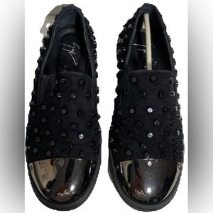 GIUSEPPE ZANOTTI Women’s Studded Black Suede Slip-on Sneakers. Size IT38/US 8